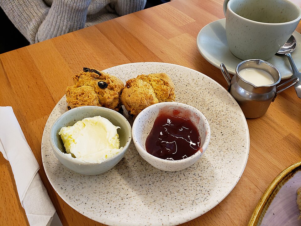 A cream tea with scones, jam and clotted cream