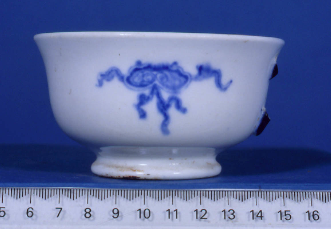 An antique blue-and-white porcelain teacup