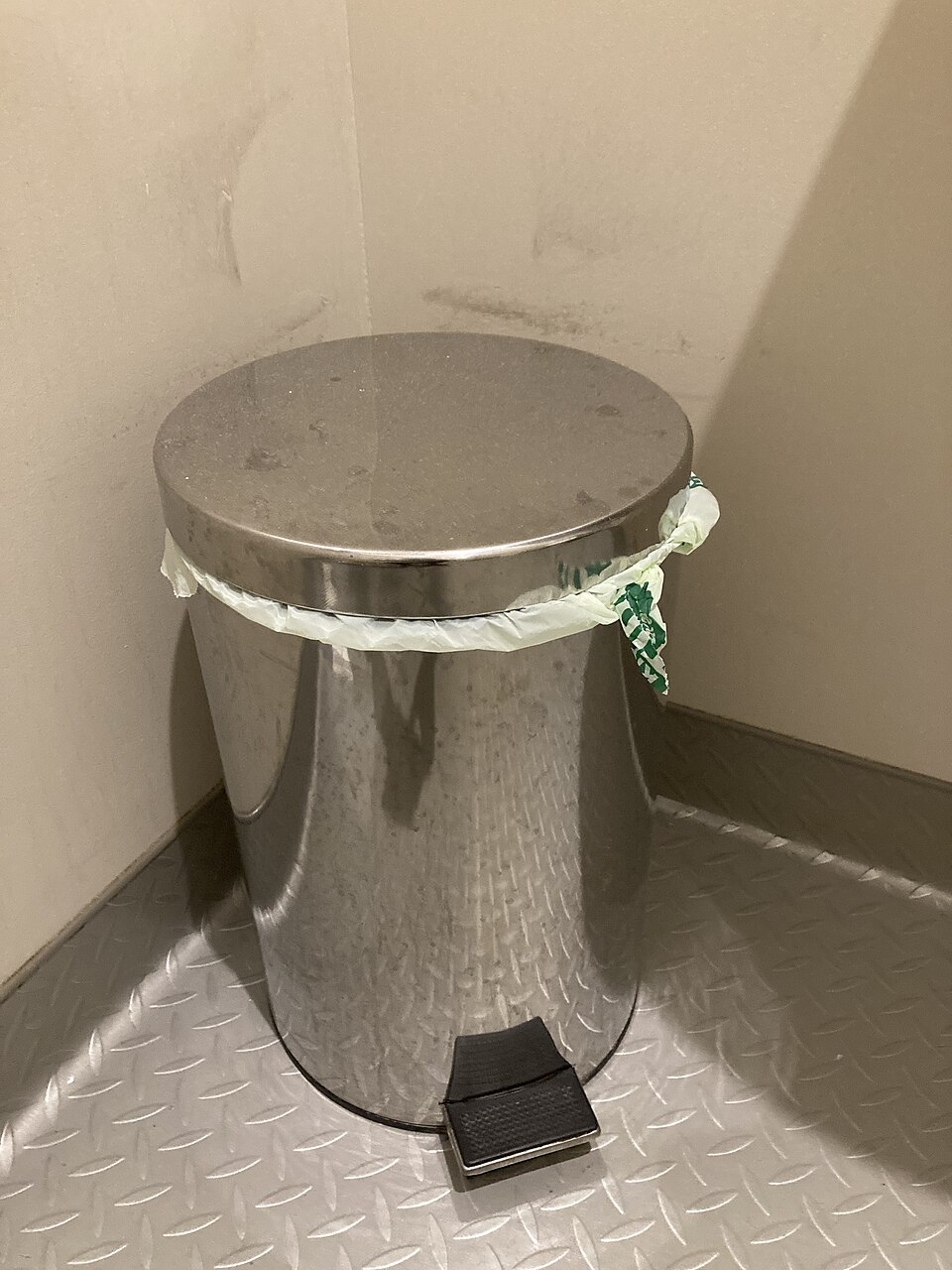 A stainless steel pedal bin