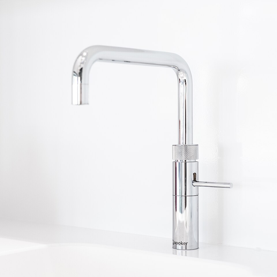 A chrome boiling-water kitchen tap