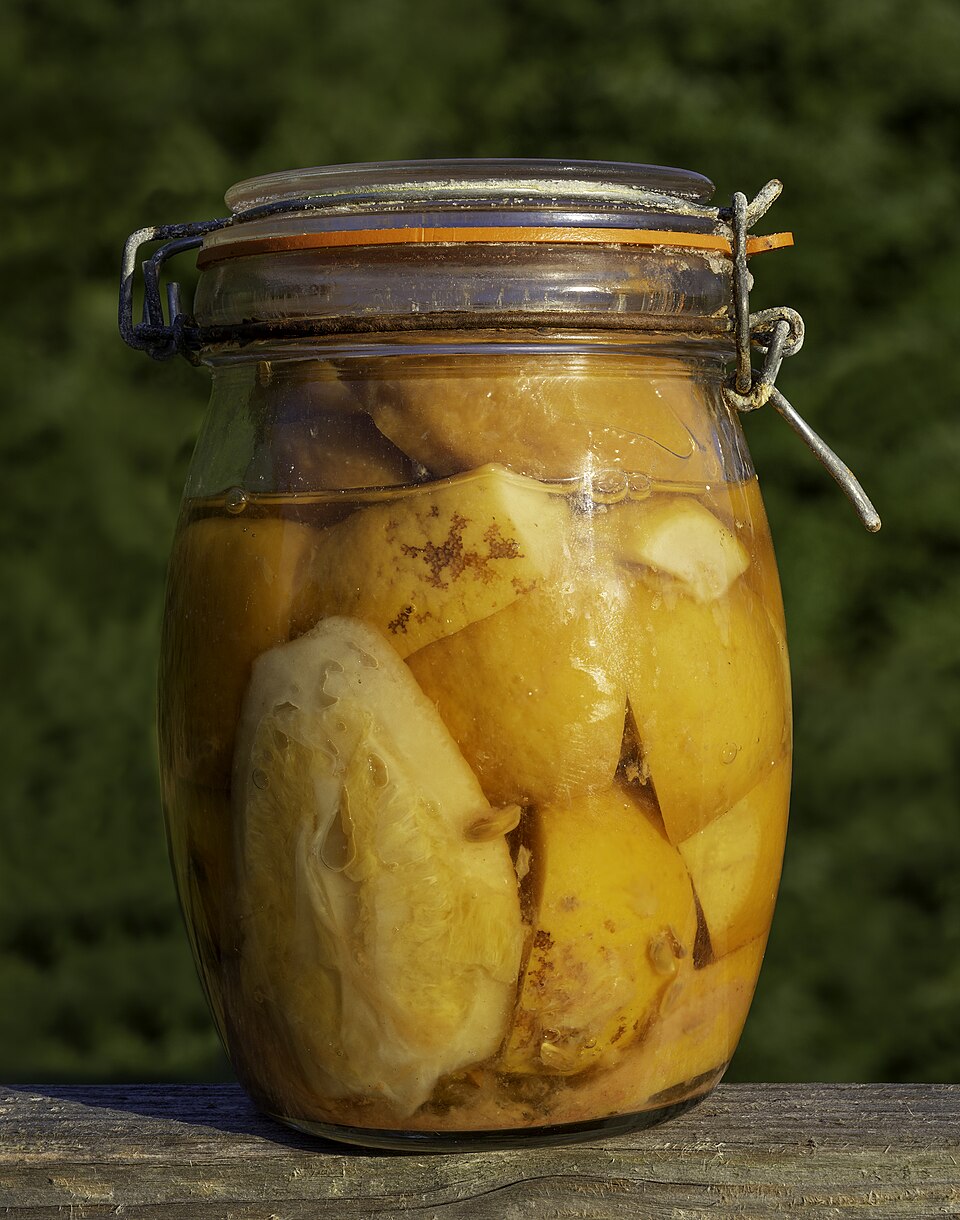 Preserved lemons in a clip-top storage jar