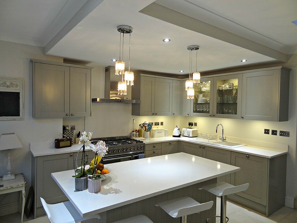 A handmade painted kitchen with simple panelled doors
