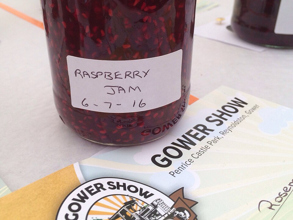 A jar of homemade raspberry jam