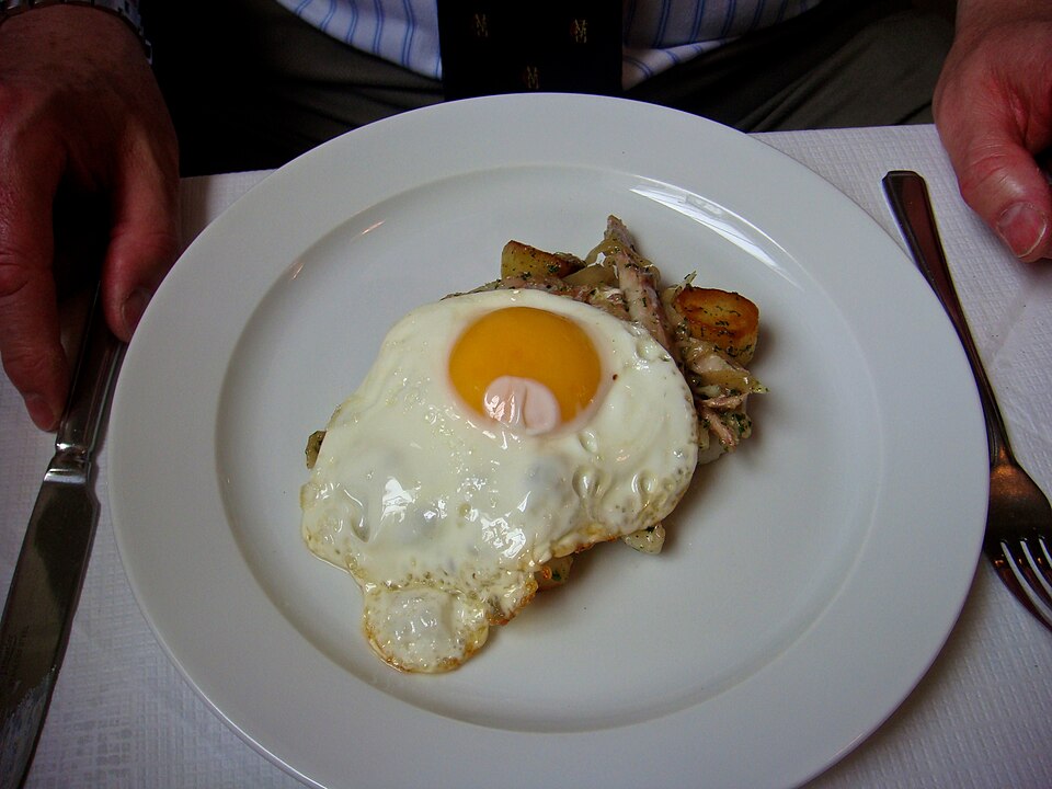An Arbroath smokie (smoked haddock), served with a fried egg
