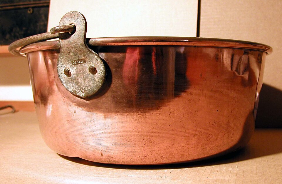 A traditional copper preserving pan