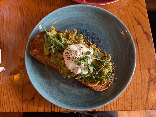 Smashed avocado on toast with a poached egg