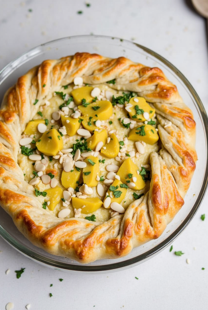 moroccan bastilla savory pie with chicken and almonds 0h6vtsg3w1ptjfu8i414 0