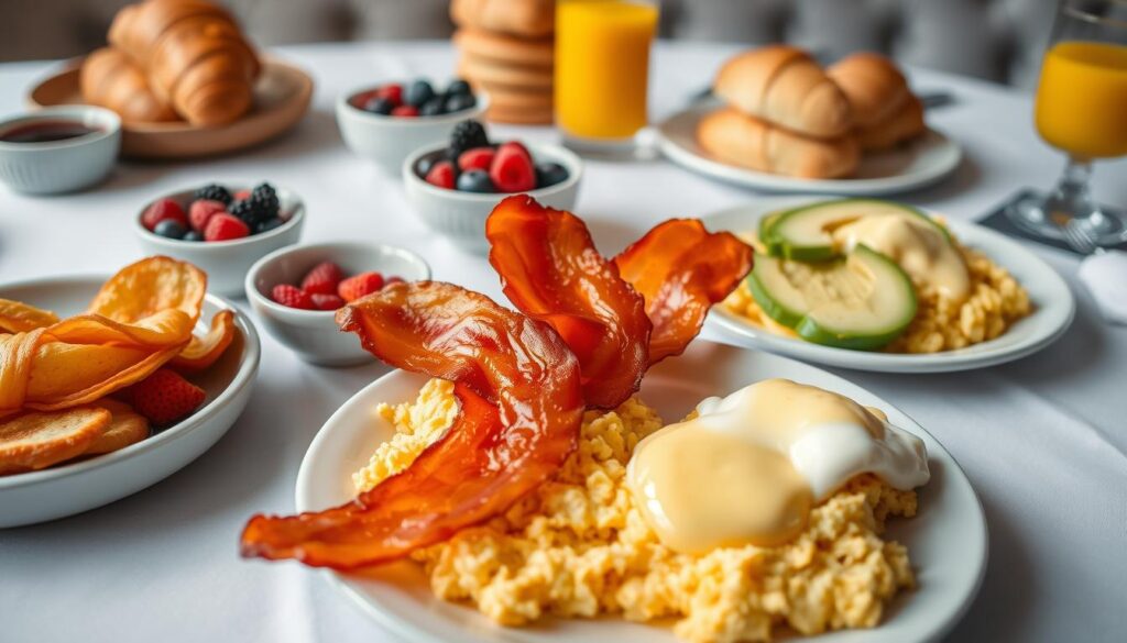Complementary Breakfast Dishes featuring peameal bacon