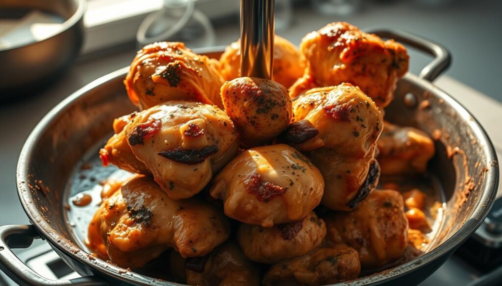 Greek-inspired chicken shawarma cooking