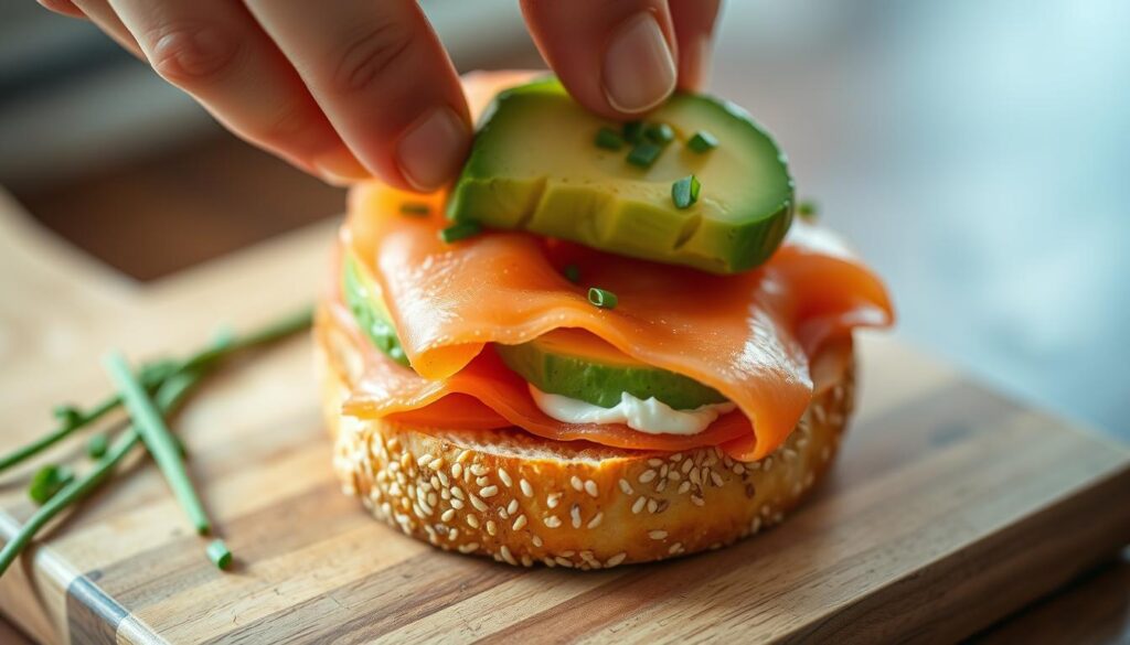 assembling bagel toast
