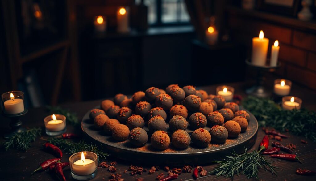 chocolate chili truffle party setup
