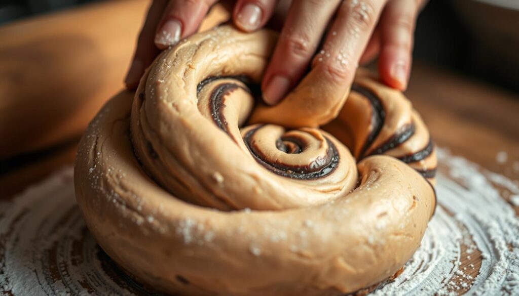 chocolate swirl bread dough shaping
