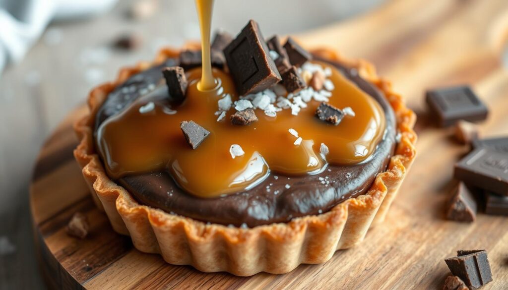 salted caramel chocolate tart assembly