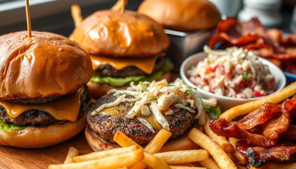 smash burgers with sides