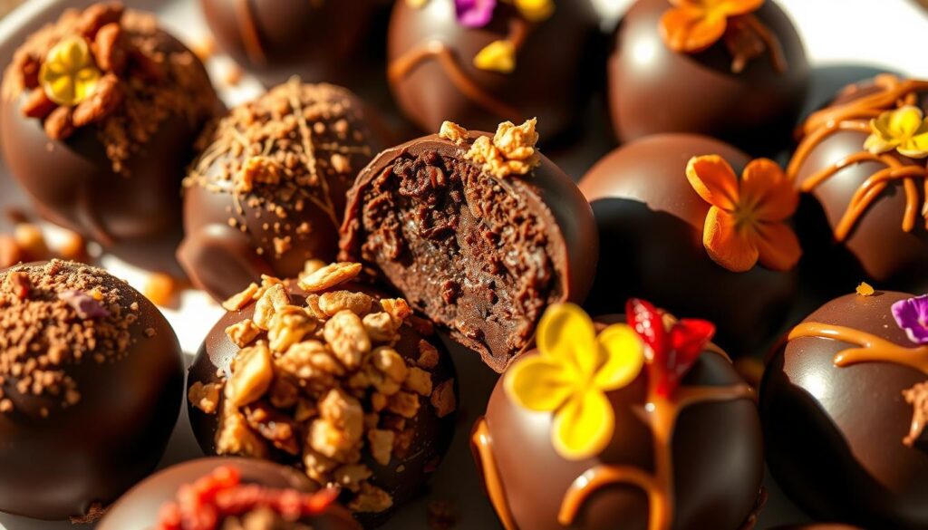 spicy chocolate truffles with creative toppings